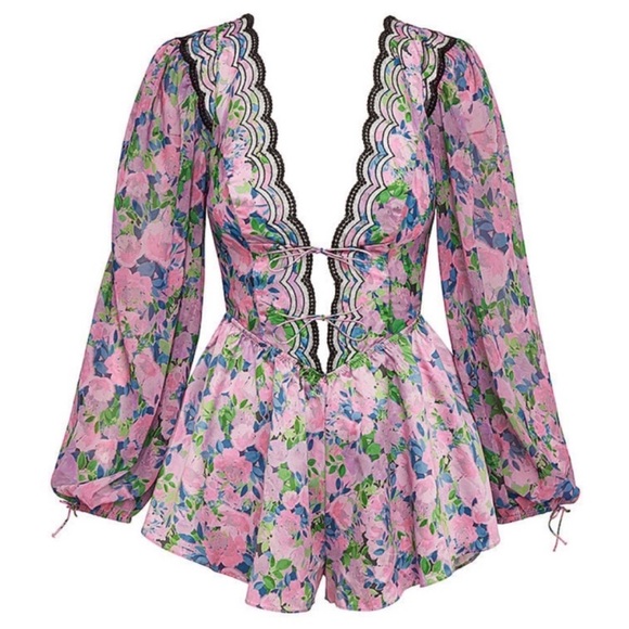 NWT For Love and Lemons Odette Floral Lace Romper - Picture 4 of 10